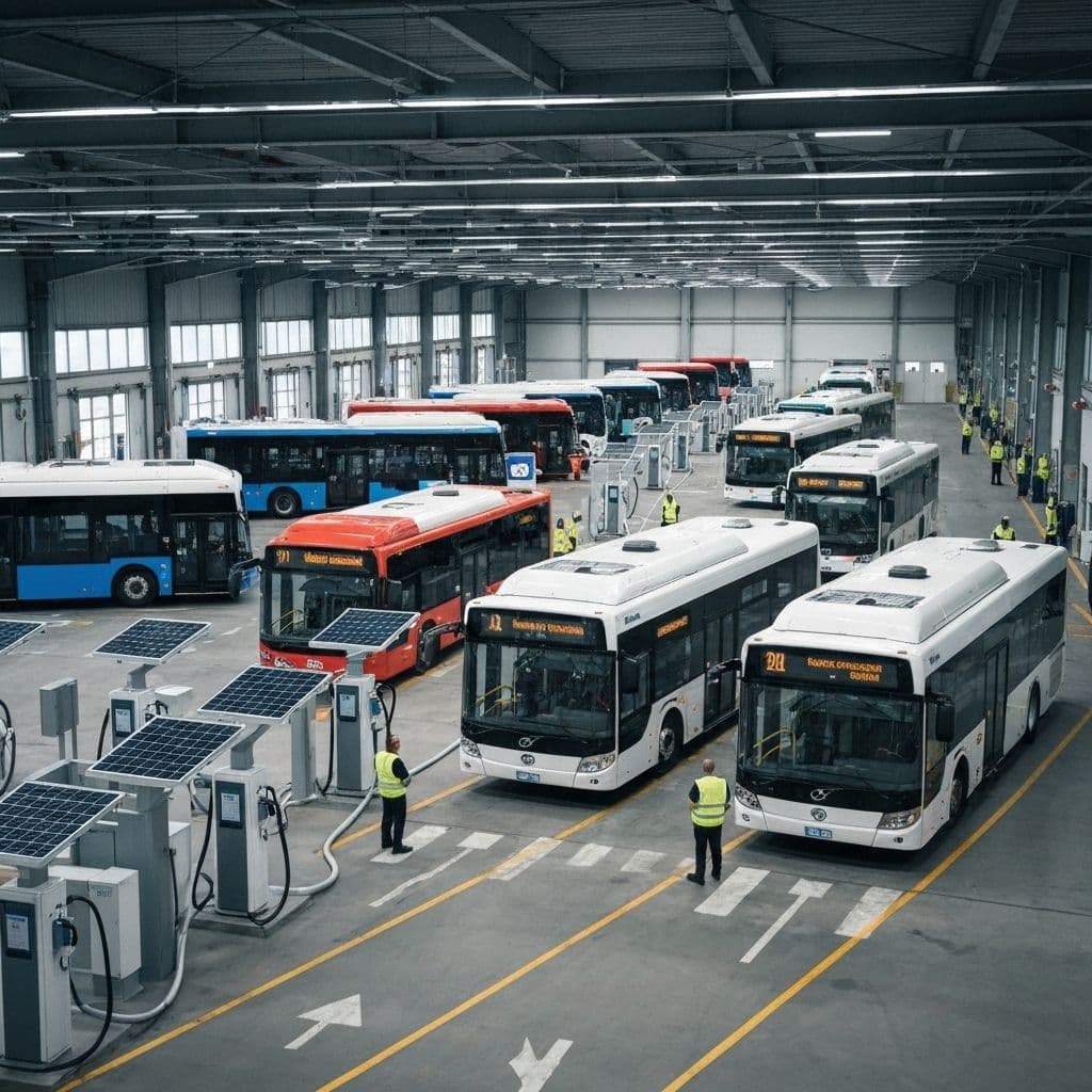 Electric buses charging overnight