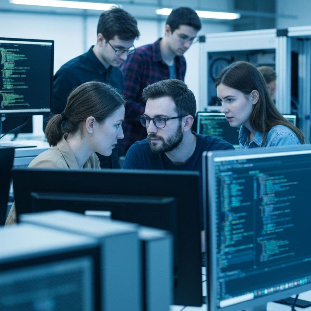 Engineers reviewing embedded firmware