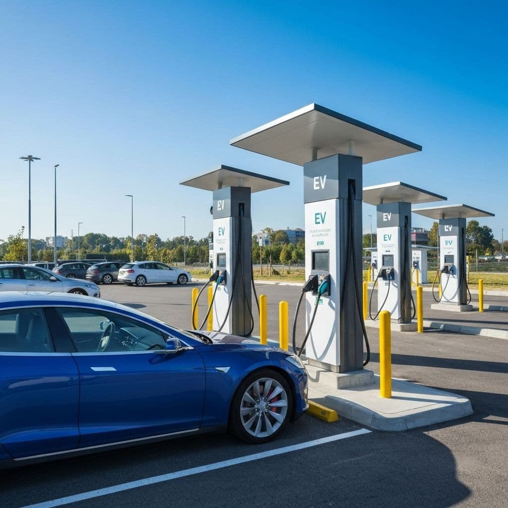 Highway rest stop with EV fast chargers