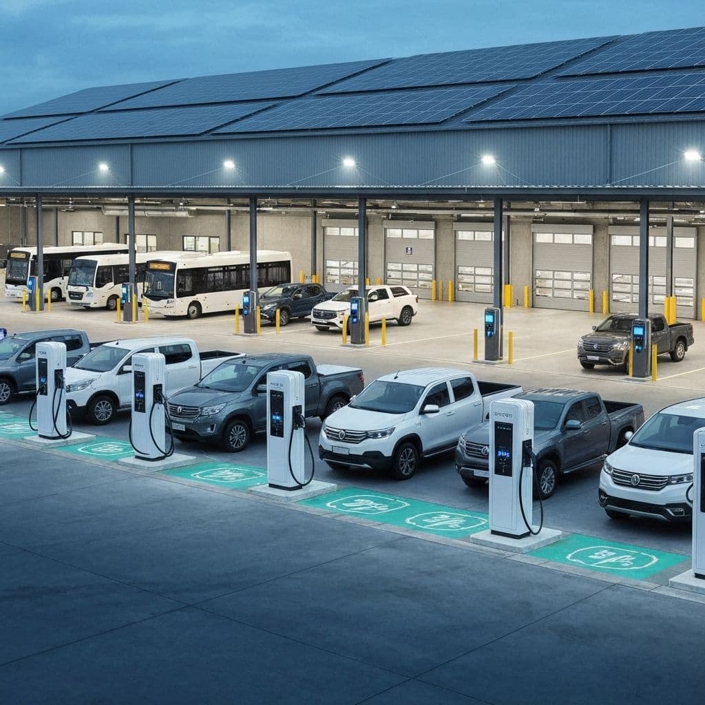 Logistics EV fleet charging at a depot