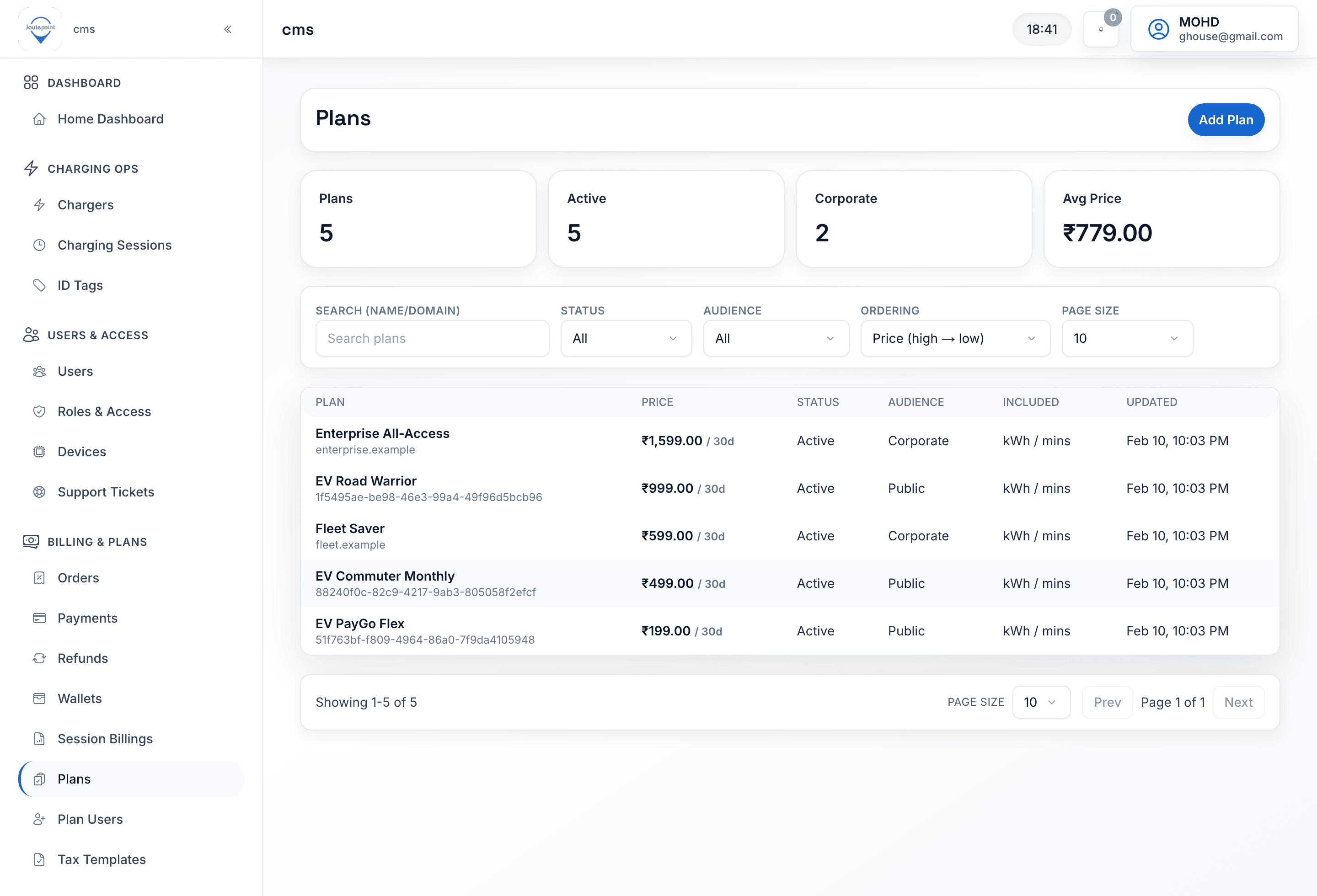 OCPP / OCPI CSMS Plans